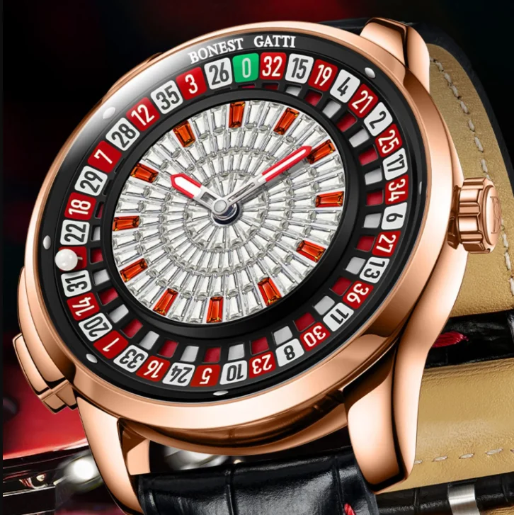 BONEST GATTI Men Automatic Watch 43mm Mechanical Wristwatch Rotatable Roulette Game Dial Sapphire Glass Luminous Crystal Dial