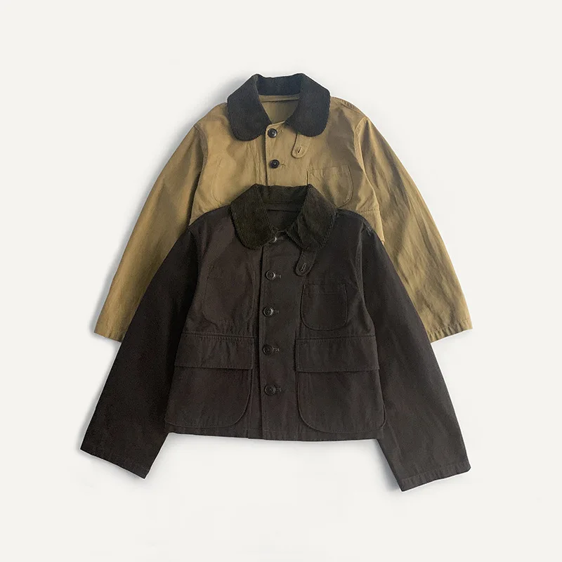 Corduroy Patchwork Cotton Jacket Autumn Double-pocket Work Style Straight Retro Fashionable Jacket