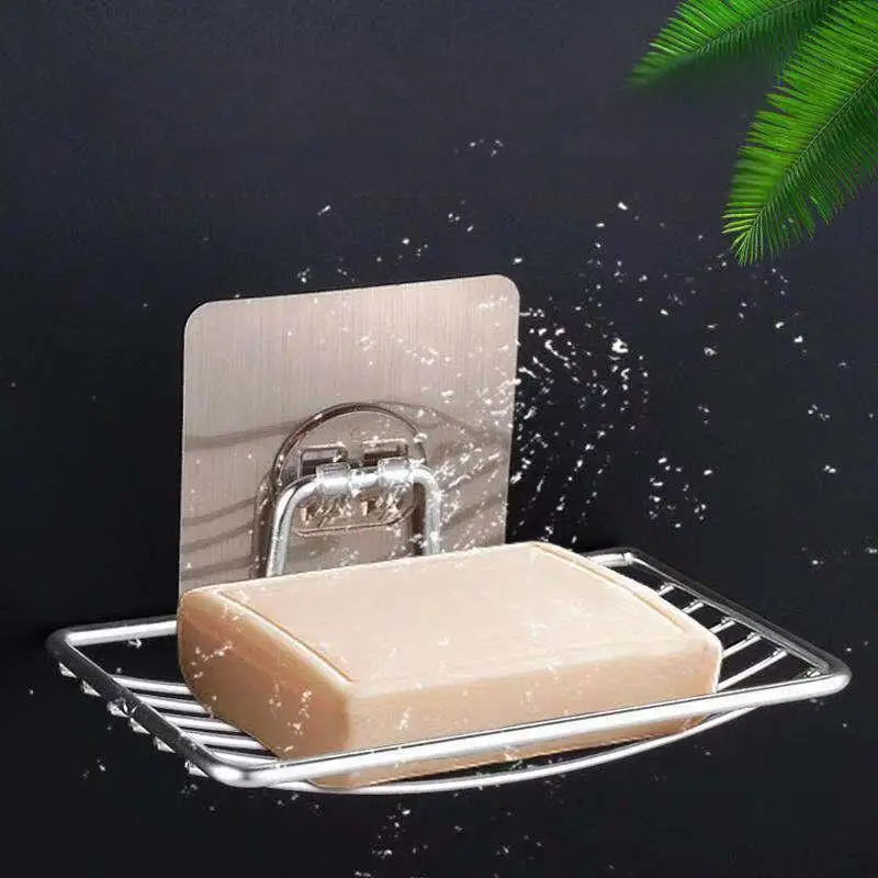 

1pc Stainless Steel Soap Rack Soap Box Light Luxury Shelf Punch-free Nail-free Bathroom Single Layer Drain Wall Hanging