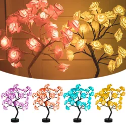 Luzes da lâmpada de mesa led rosa flor árvore usb luzes da noite decoração para casa festas natal casamento decoração do quarto lâmpada rosa