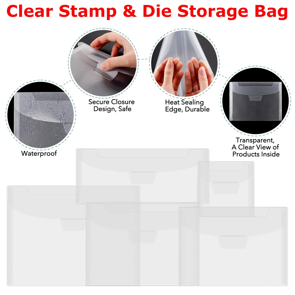 

10pcs/set Stamp & Die Storage Pockets Envelopes Plastic Bags for Dies Stamps Cardstock Paper Organizer Holders Bags 2024 New