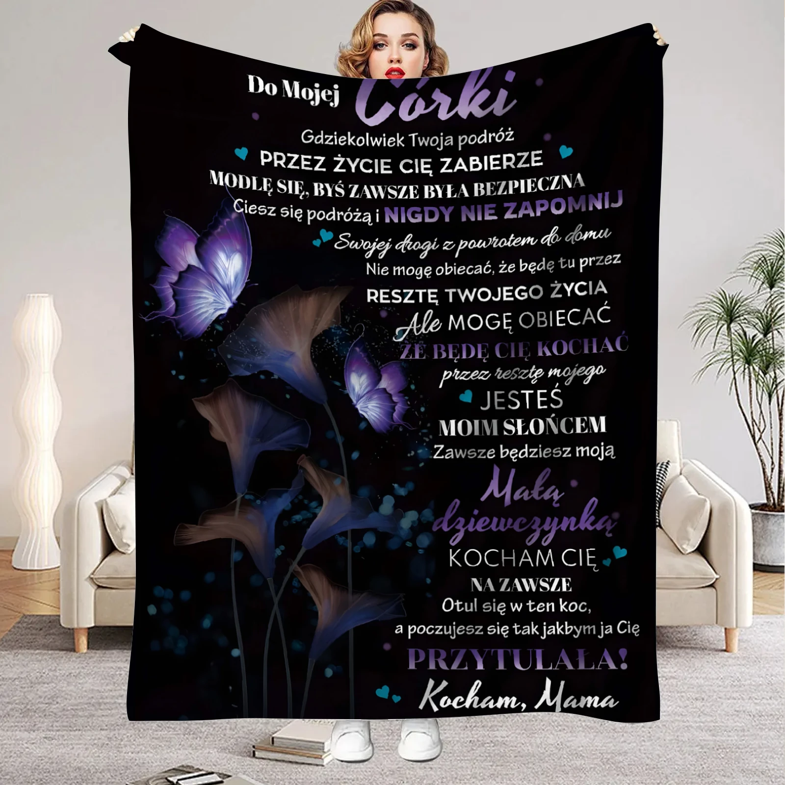 Blanket Mother's Letter to Daughter Son Polish Print Soft Flannel Blanket for Home Living Room Bedroom Decor 2026 New Year Gift