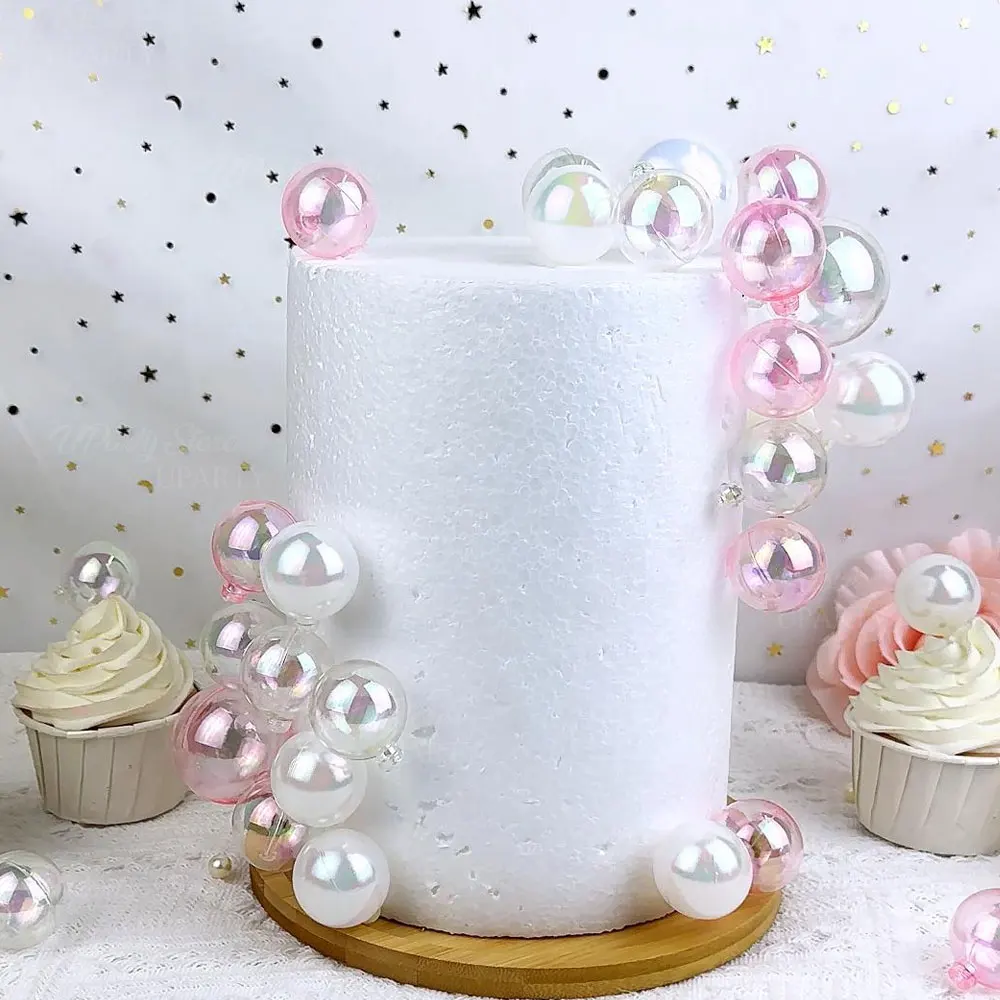 10/50 Stück schillernde Kugeln Kuchendeckel 3/4/5 cm Laserrosa transparente perlweiße Kuchenbälle für Geburtstag Meerjungfrau Kuchendekoration – Detail 6