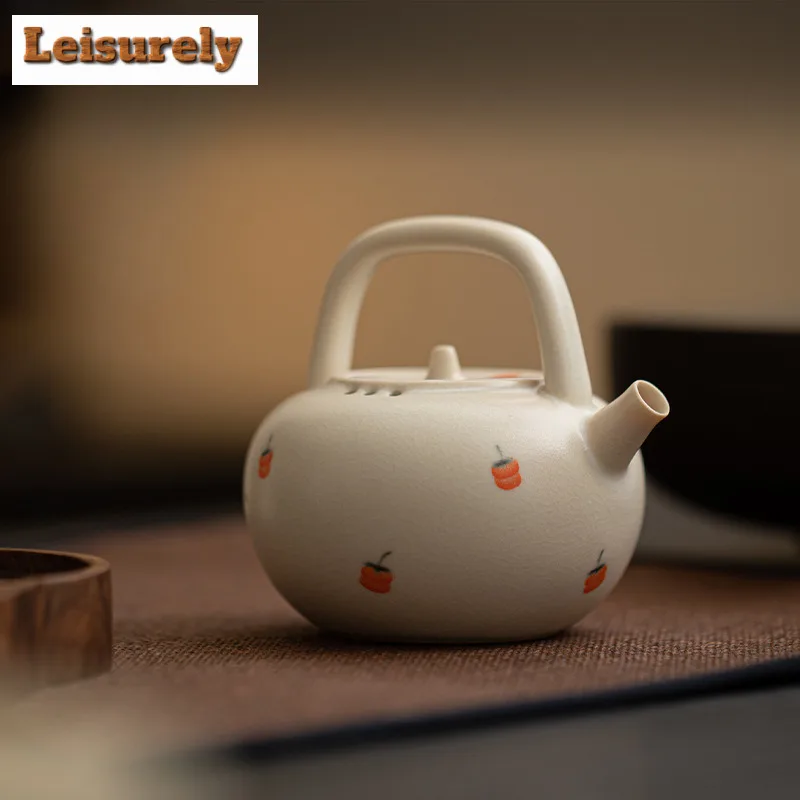 200ml Boutique Soda Glaze Teapot Japanese Broken Persimmon Ruyi  Ot Tea Brewing Kettle With Infuser Gongfu Teaware Ornaments