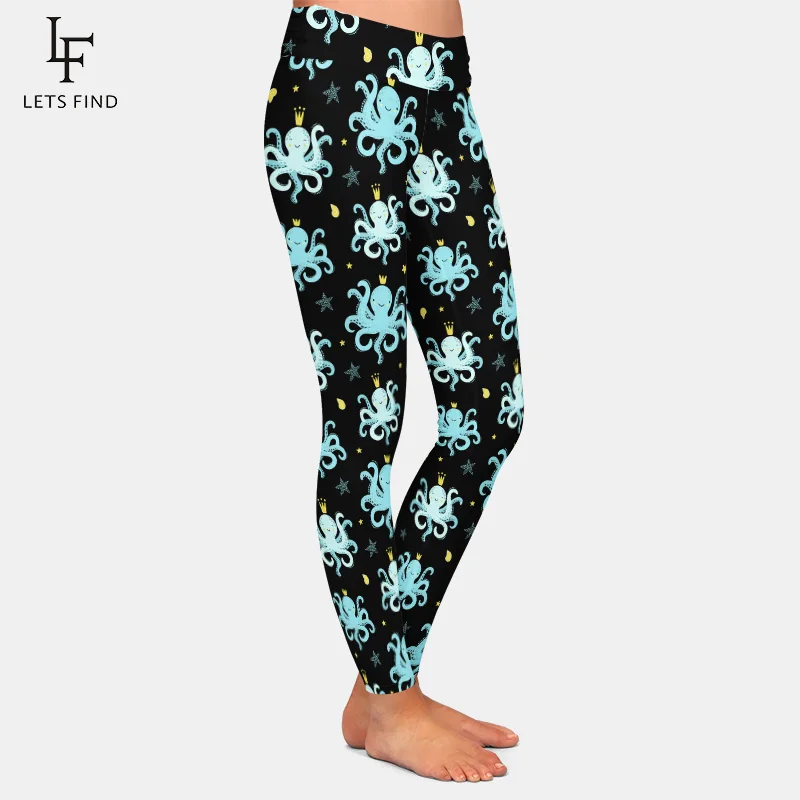 Leggings de cintura alta con estampado de pulpo para mujer, pantalones sexys de seda de leche de alta calidad, color negro, gran oferta, 2019