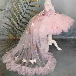 Precioso vestido corto esponjoso de tul de media manga para niña, vestido de princesa con flores, fiesta de boda, vestidos de primera comunión, regalo de sueño para niños