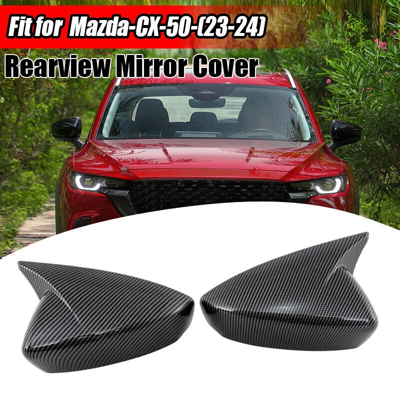 

Glossy Black/Carbon Fiber Look Car Side Rearview Mirror Cover For Mazda CX-50 CX50 2022 2023 2024 OX Horn Wing Mirror Cap US