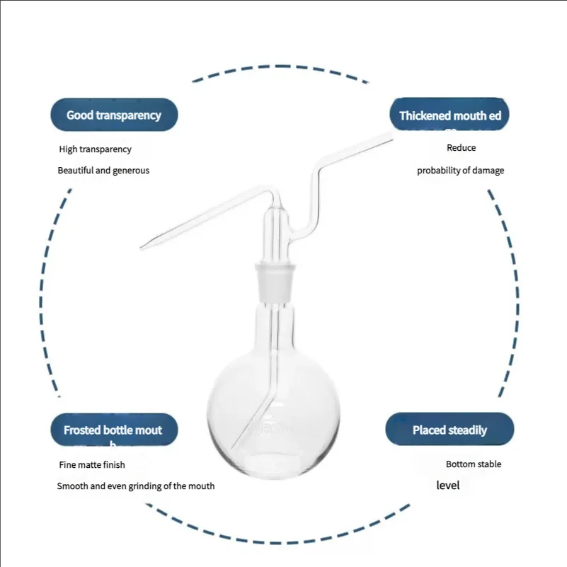 Bottiglia di lavaggio a gas a fondo piatto da 500 ml 24/29, fiaschetta a filo piatto con bocca smerigliata standard singola, bottiglia di lavaggio a gas, narghilè Shisha