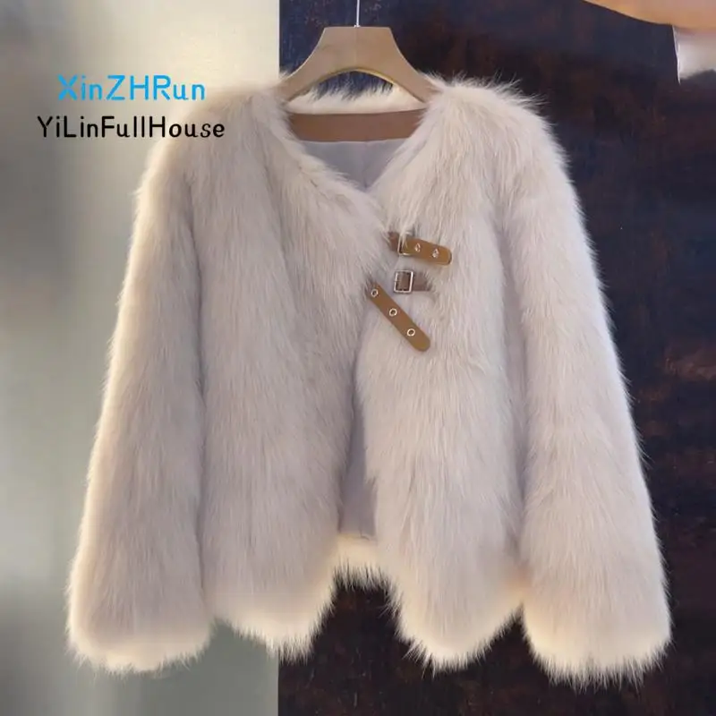 Winter New Women's Fashion V-neck Loose Korean Edition Small Fragrant Artificial Fur Coat Short Street Style Imitation Fur Top