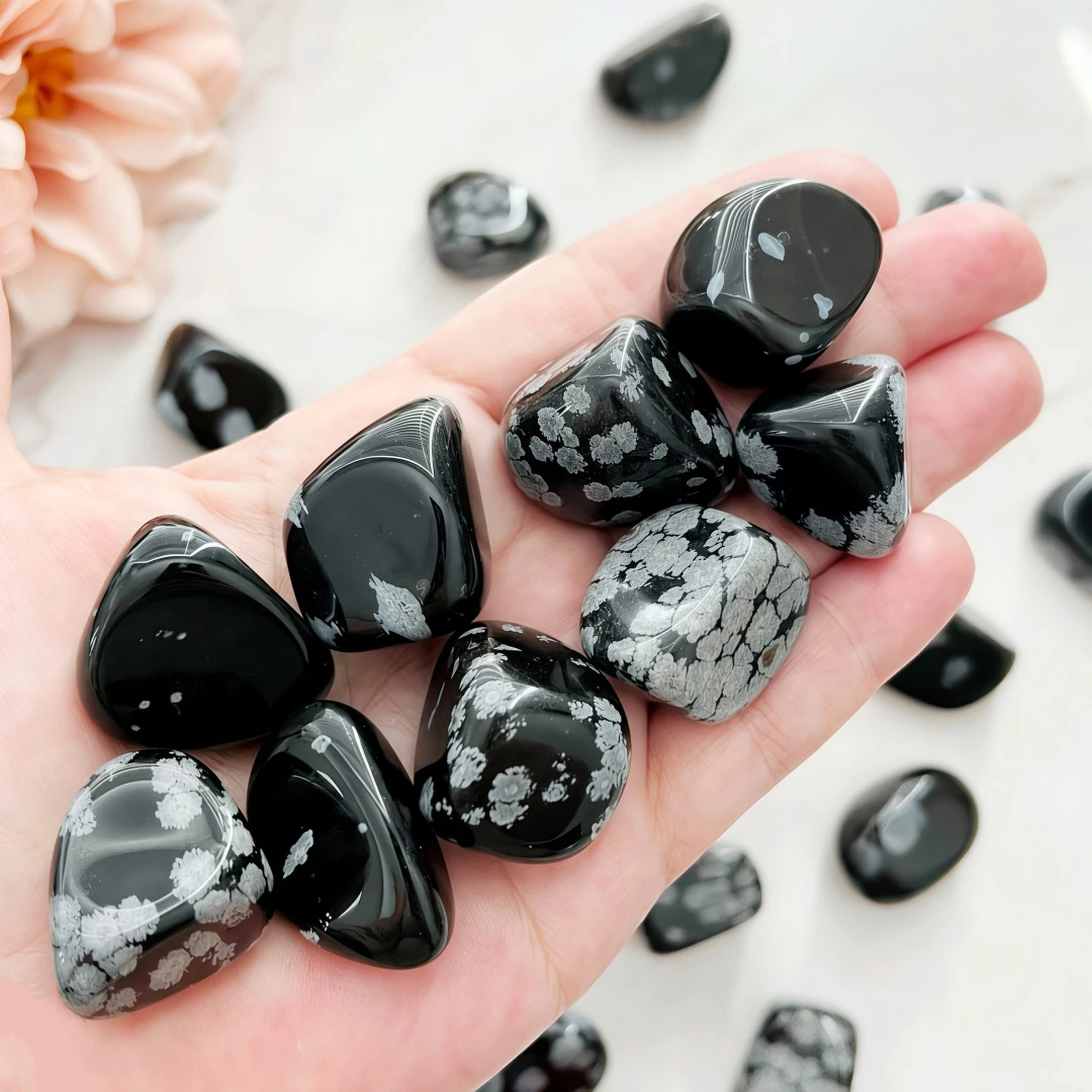 Bulk Natural Snowflake Obsidian Tumbled Stones, Polished Crystals | 40/120/240g Crystals for Jewelry Making & Home Decor