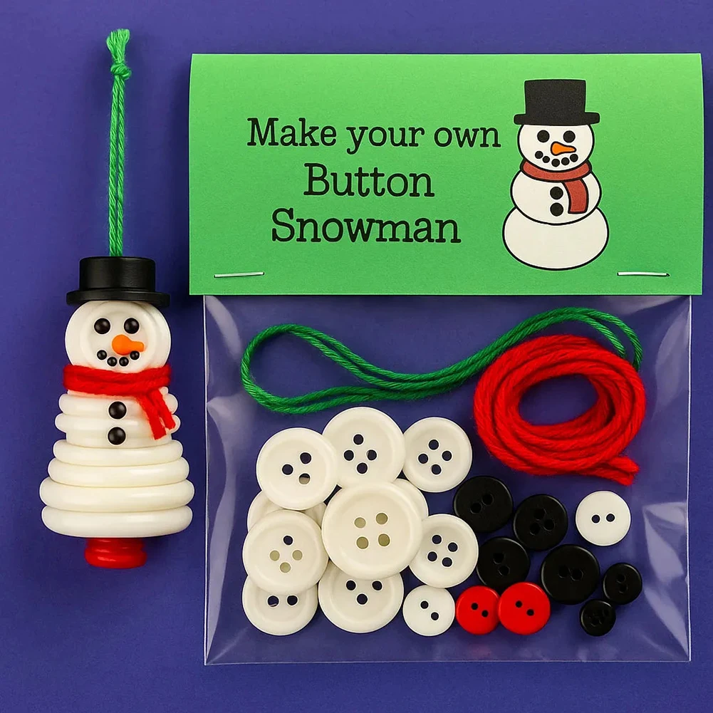 

DIY Button Snowman Ornament Kit for Holiday Crafting Includes Multiple Buttons for Creative Christmas Decorations