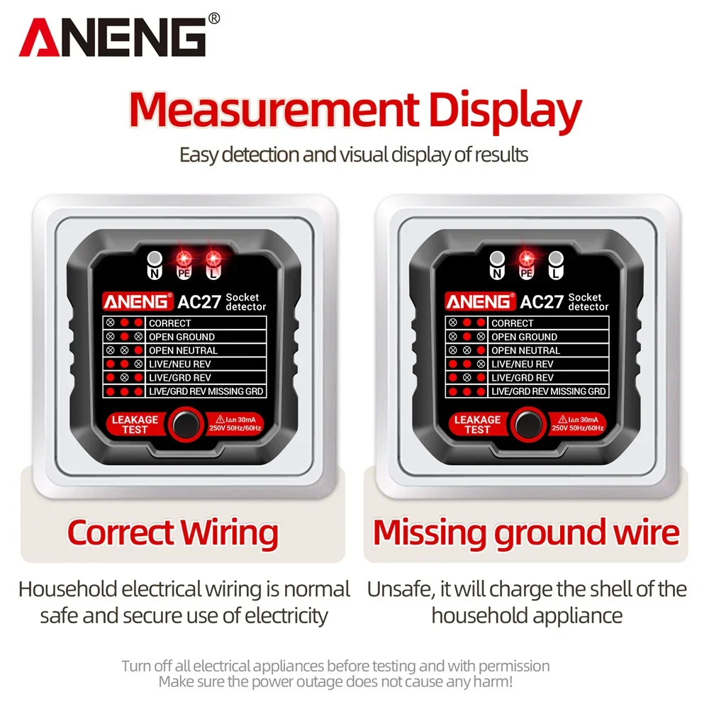 ANENG AC27 Smart Socket Tester EU/US Plug Polarity Phase Check Voltage Detector Test Electroscope Meter Circuit Breaker Finders