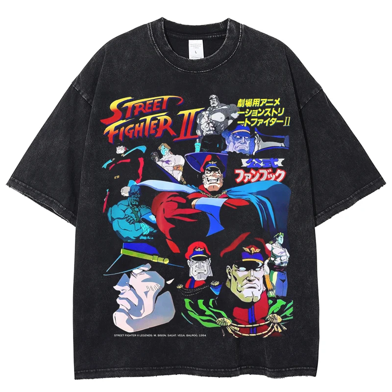 

Модная промытая футболка с японским аниме-принтом истребитель II, футболка для мужчин и женщин, хлопковая Футболка в стиле Харадзюку, топы с коротким рукавом, уличная одежда