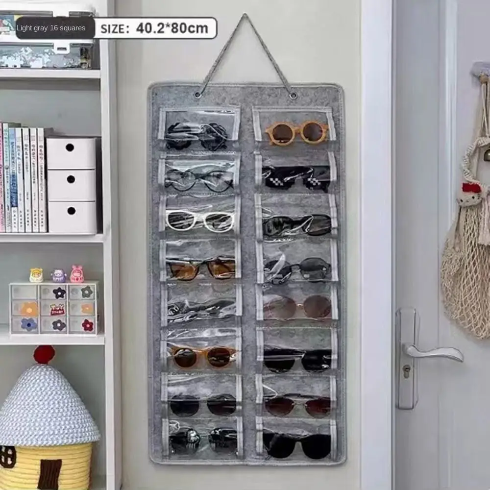 16 Slots Sunglasses Storage Hanging Bag Dust Proof Wall Mounted Felt Eyeglasses Stand Visible Foldable Glasses Display Rack