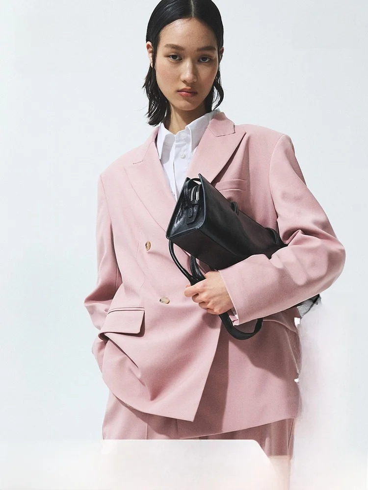 

H&M Casual Double-Breasted Women's Suit 1315278 Polyester Fiber Spandex Elastic Fiber Rayon Daily Wear Spring Summer New Arrival