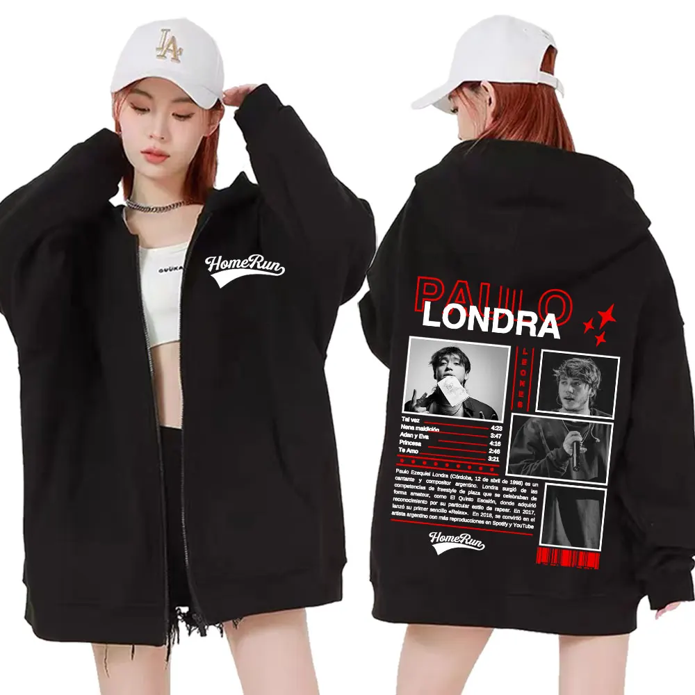 Rapper Paulo Londra Homerun Album Zipper Sweatshirt Men Women's Clothing Hip Hop Zip Up Hoodies Harajuku Oversized Jacket Hoodie