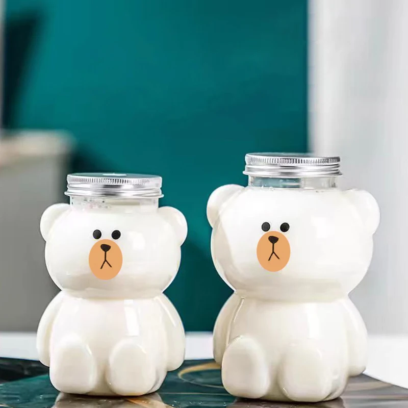 زجاجات ماء دب صغيرة من كاواي للحليب ، الشاي ، القهوة ، العصير ، كوب الشرب المحمول ، زجاجة مشروبات عصير شفافة منزلية