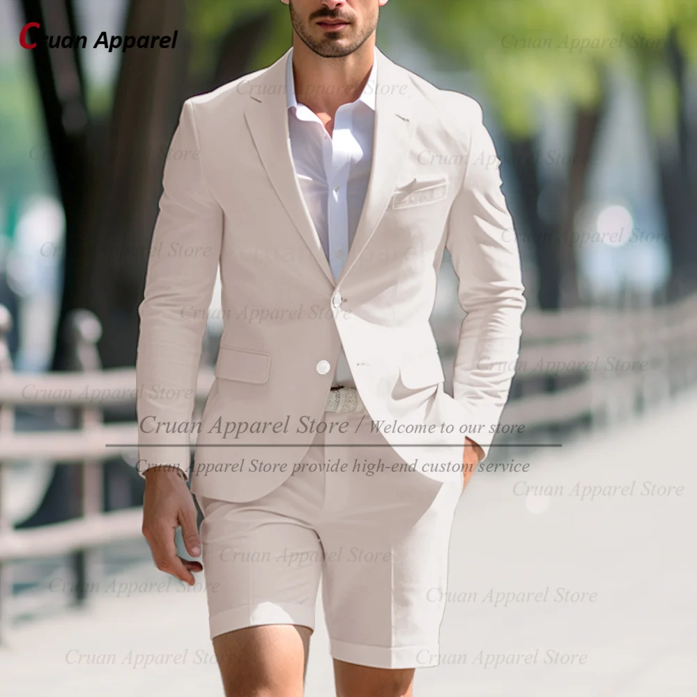 Classic Solid Suit Sets For Men Fashion Party Tailor-made Slim Fit Blazer Shorts 2 Pcs Wedding Banquet Groomsman Formal Outfits