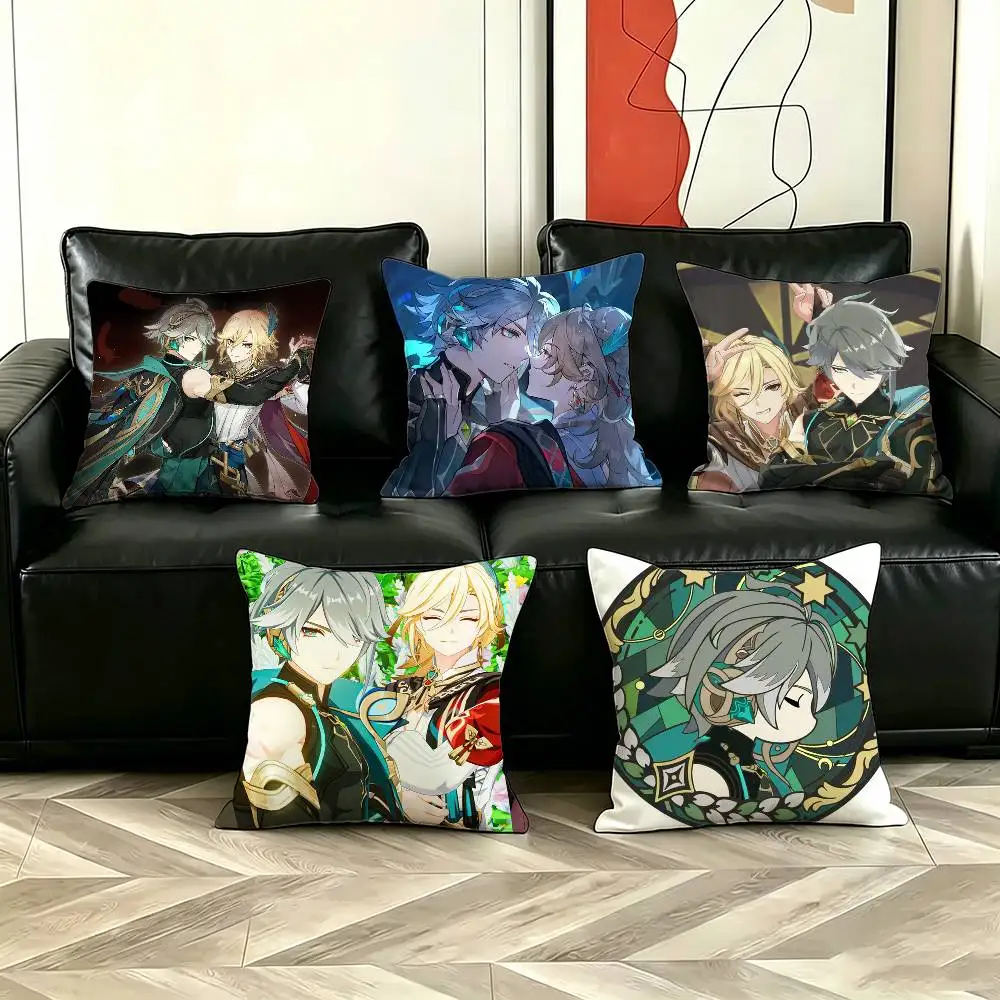 

Genshin Impact Kaveh Alhaitham Pillow Case Pattern Printed Pillowcase For Living Room Sofa Cushion Cover