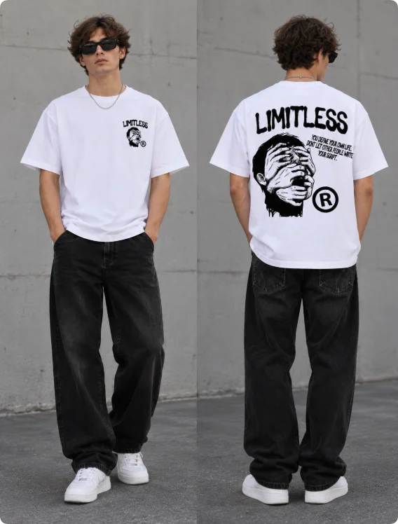 Unisex 100% Cotton Oversized T Shirt Limitless Back Graphic Print Tee Men Women Grunge Streetwear Short Sleeve Casual Tops