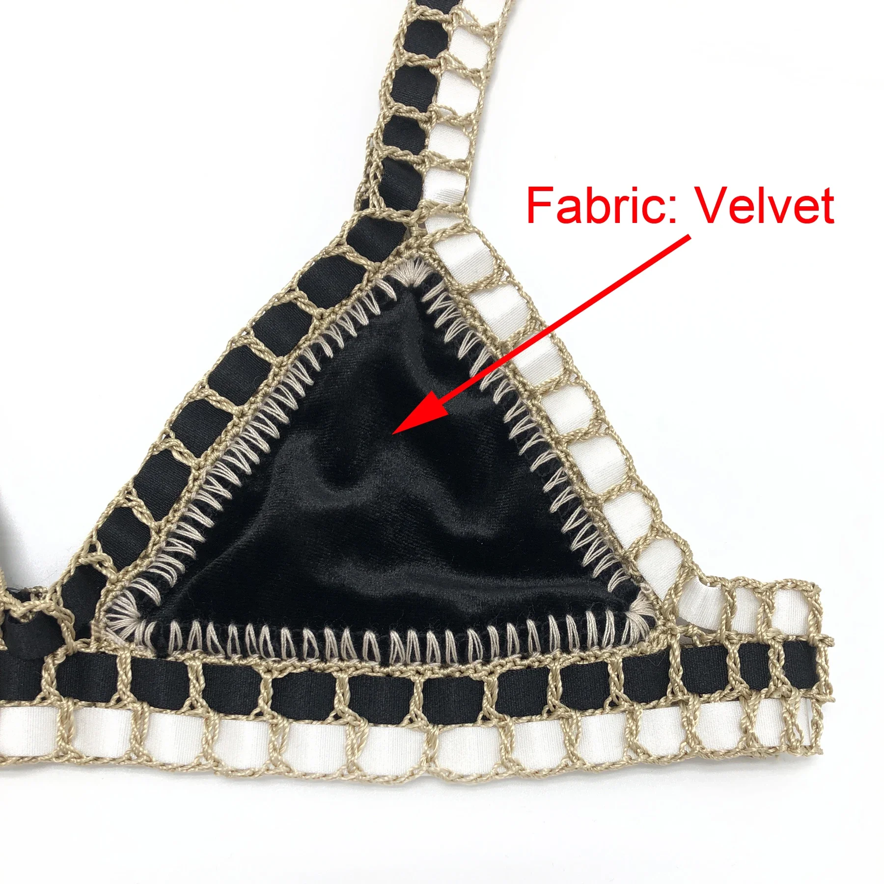 المرأة الأخضر المخملية مجموعة البكيني مثير اليدوية الكروشيه الأسود ملابس الفتيات الوردي السباحة بحر مثلث المايوه ملابس السباحة