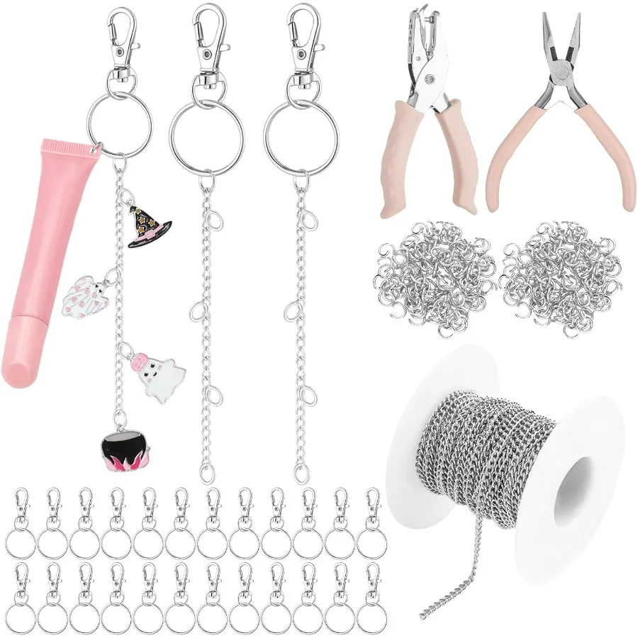 

227 шт. Набор для изготовления блесков для губ, 24 зажима для ключей с застежками-когтями омара, 200, плоскогубцы для цепей, дырокол для