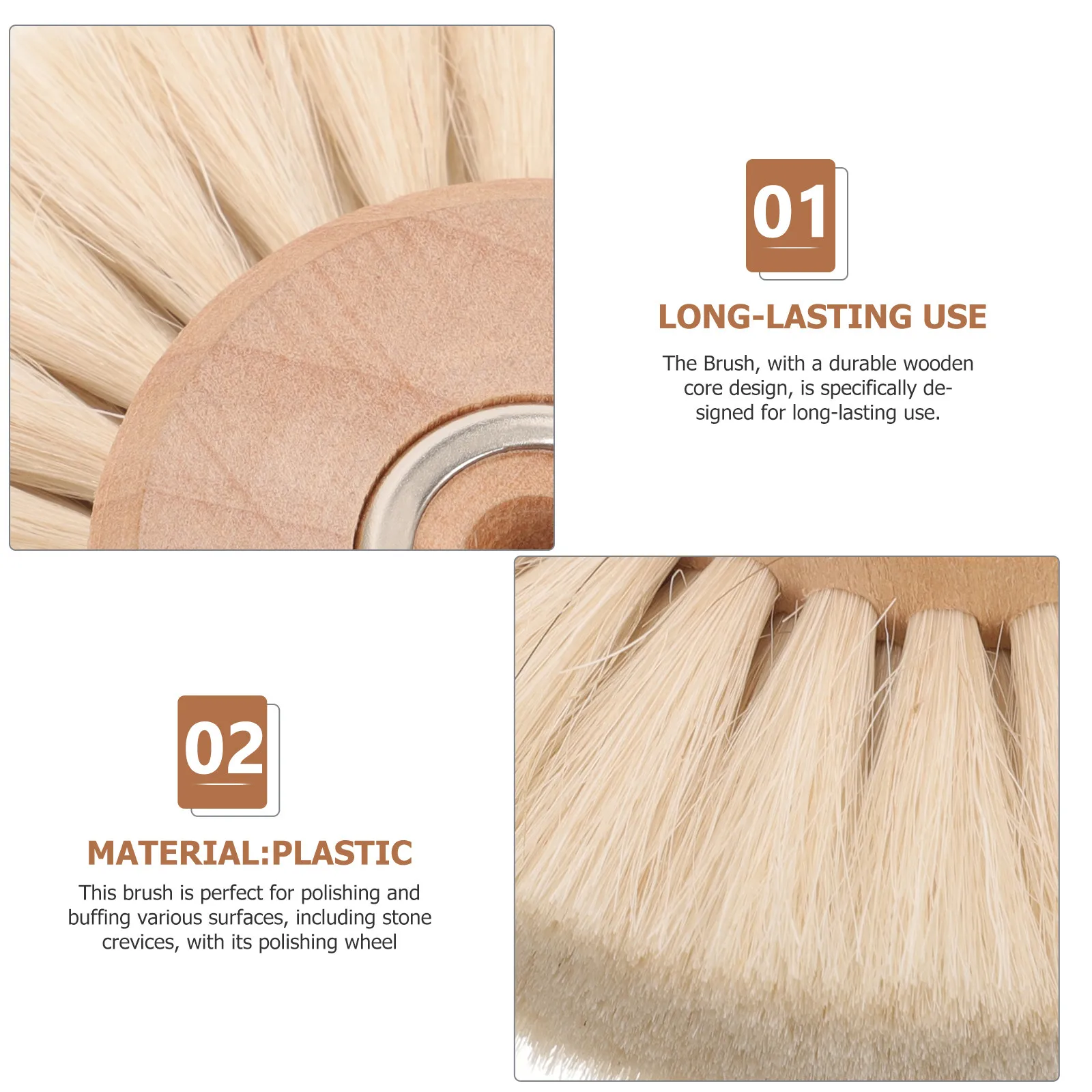 Wooden Core Plastic Round Polishing Brush Wheel for Rust Removal, Buffing & Gap Cleaning with Drill