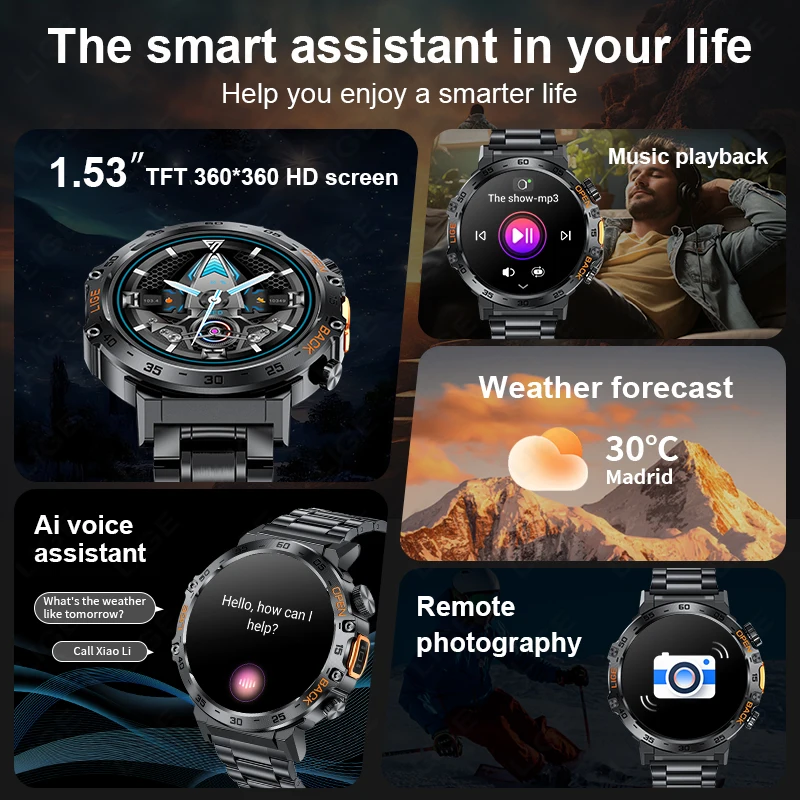 LIGE Smart Watch Men 360*360 AMOLED HD Screen Waterproof Sport Fitness Watches Flashlight New Men Smartwatch For Andrio IOS 2025