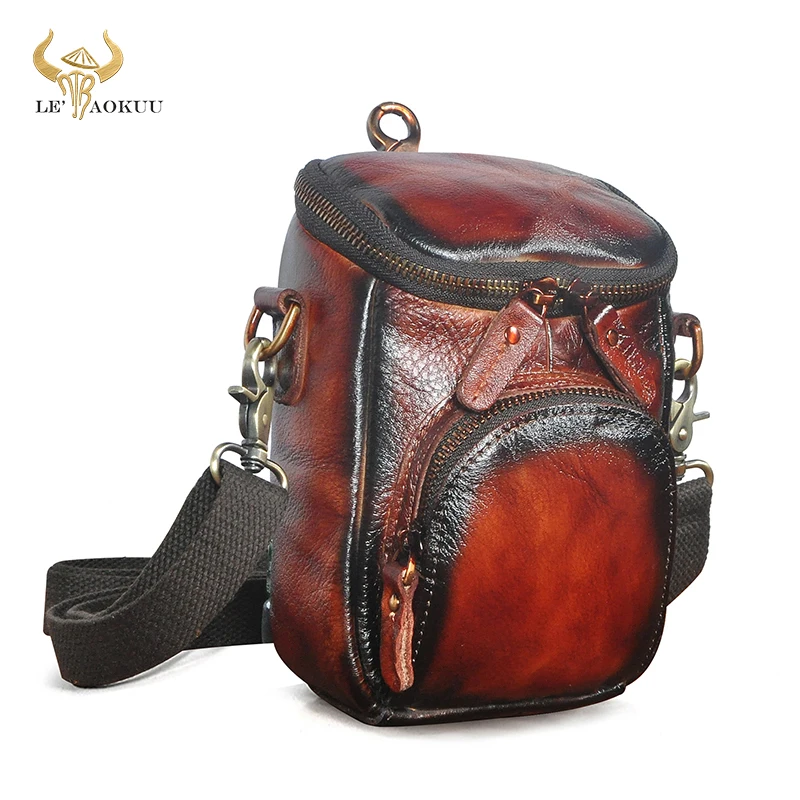 Hot Sale Thick Cow Leather Male Design One Shoulder Cross-body bag Multi-function Travel Hook Belt Fanny Waist Pack For Men 1167