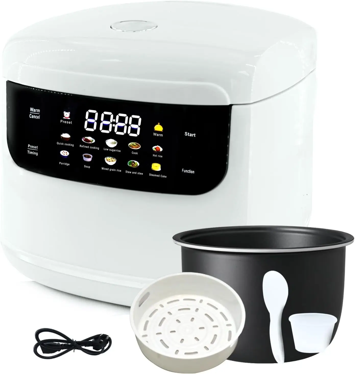 Olla Arrocera Portátil Mini de 2L, 6 Tazas de Arroz Cocido/3 Tazas de Arroz Crudo, 400W Antiadherente, Temporizador de 24H con Retraso, 10 Funciones, Cocción Rápida