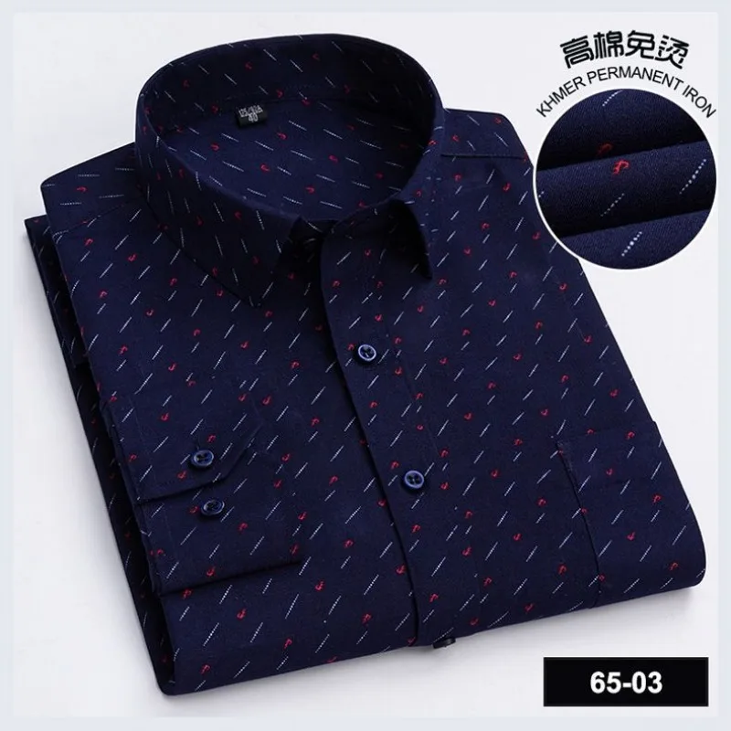 봄과 여름 얇은 남성용 긴팔 스트라이프 플로럴 비즈니스 캐주얼 대형 사이즈 루즈 셔츠