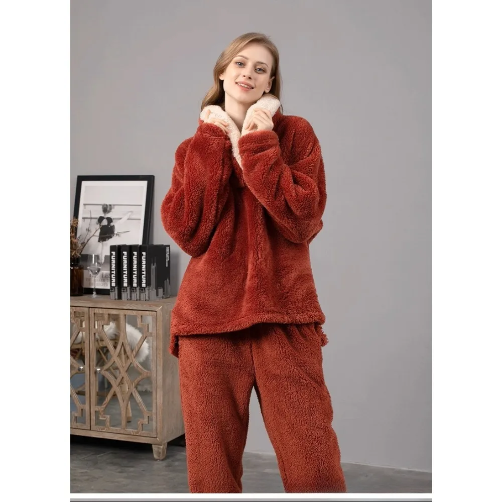 2026Coral Fleece Adult Blanket Pajamas Women Fall/winter Flannel Pajamas Set Thickened Couple Home Service Pijamas Pajama