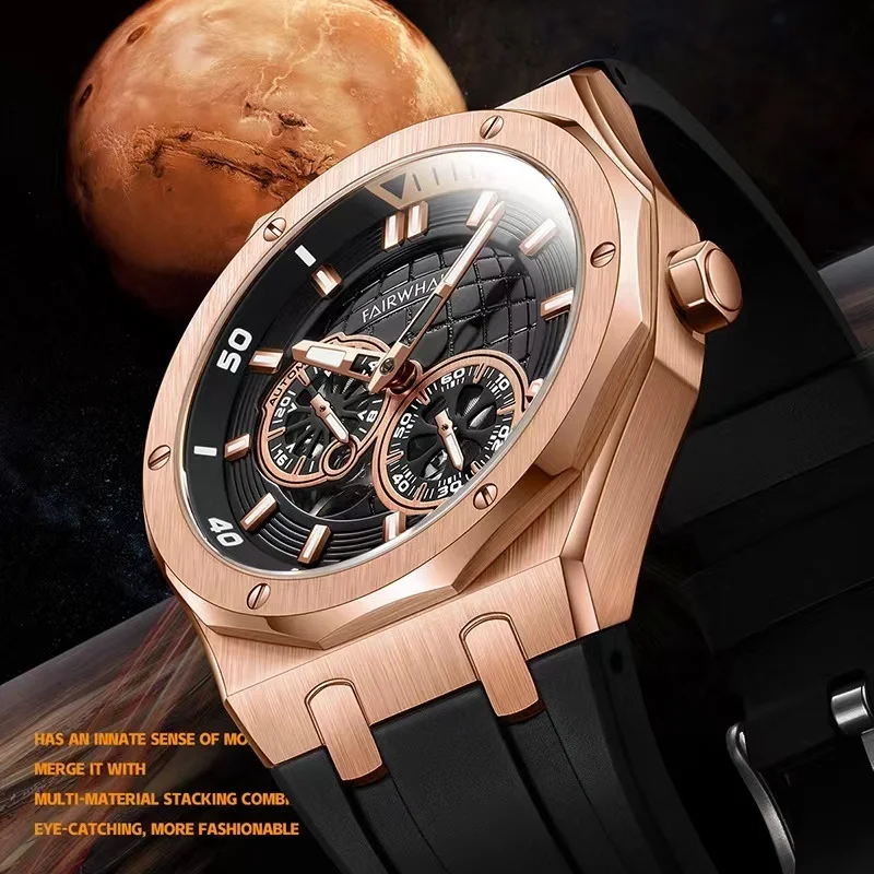 MARK FAIRWHALE 6460 Tourbillon Fashion Men's Watches Waterproof Sports Silicone Strap Night Light Brand Mechanical Watch for Men