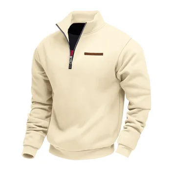 American autumn and winter heavy fleece long-sleeved men's sweater half zipper loose stand-up collar pullover men's sweater 6
