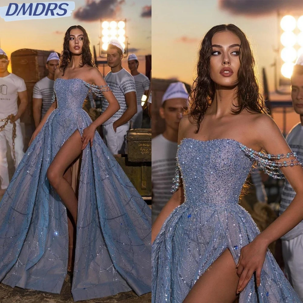 

Luxury Sequined Beads Prom Gown 2025 Sexy Off The Shoulder High Slit Evening Dress Wedding Guest Party Customized Robe De Mariée