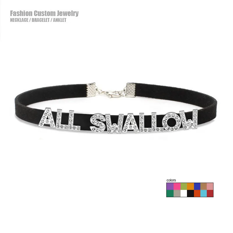 Sexy Lewd Rhinestone Letters I SWALLOW Choker Necklace Women Men Unique Suggestive Chocker Collar Cosplay Sex Custom Jewelry