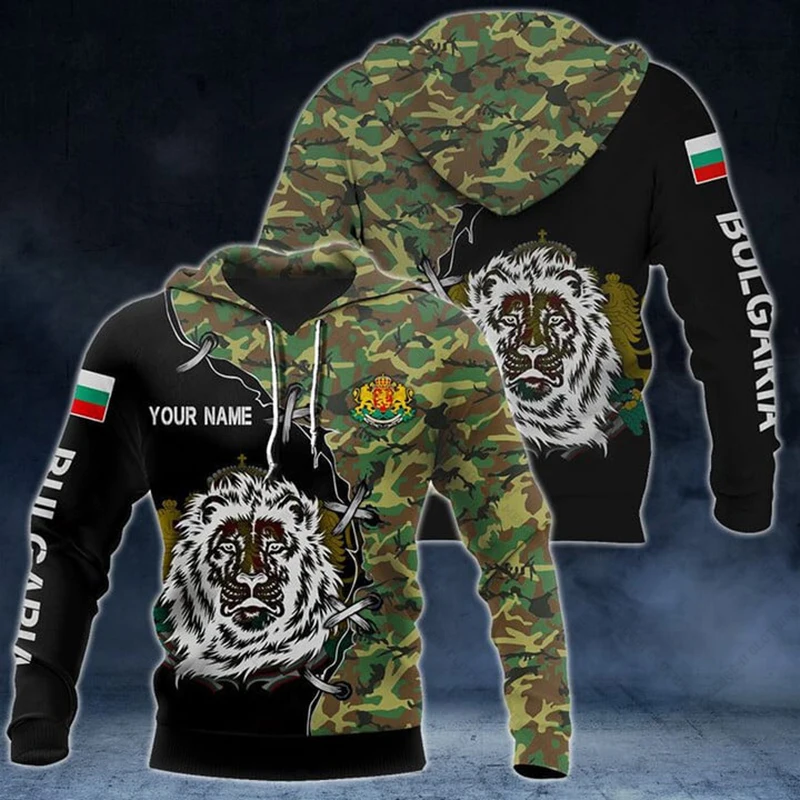 Custom Name Bulgaria Speed Style Camouflage Unisex Hoodies Loose Pullover Sweatshirts Casual Winter Clothing Oversize Streetwear