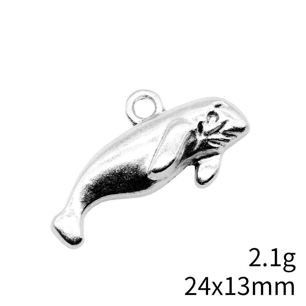 WYSIWYG 10pcs 24x13mm Antique Silver Color Manatee Charms Pendant For DIY Jewelry Making Handmade Jewelry Craft Findings