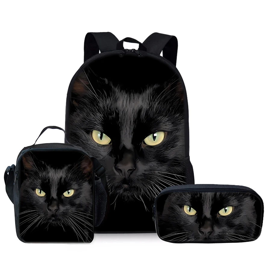 

Black Cat Three Piece Set Backpacks for Boy and Girls Best Gifts 3D Cartoon School Backpack for Children