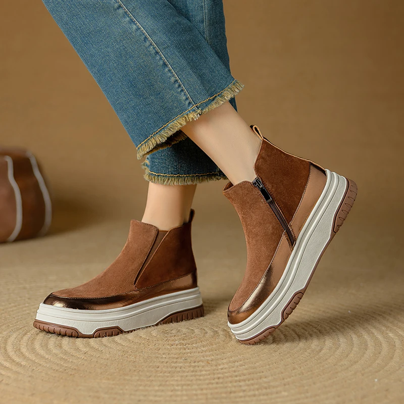 

Genuine Leather Women Ankle Boots Short Boots for Platform Chunky Sneaker Winter Woman Boots,Knight Booties,Fashion Modern Boots