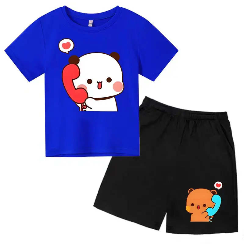 Kids2D Printed Cloth Pulla Phone 2-12-year-old Boys and Girls T-shirt Pullover T-shirt Set Casual Sports Short Sleeve+Shorts