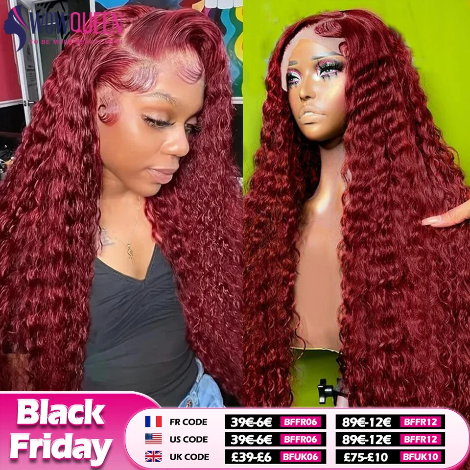 99J Burgundy 13x6 HD Lace Frontal Human Hair Wig 30 Inch Ginger Water Wave Lace Front Wig Chocolate Brown Lace Front Curly Wigs