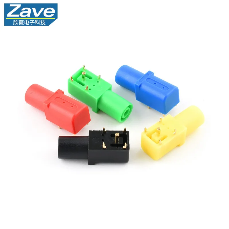 4mm Banana Socket, Pure Copper with Gold Plating, 90-Degree PCB Panel Socket, Safety Type, High Current 24A 1000V