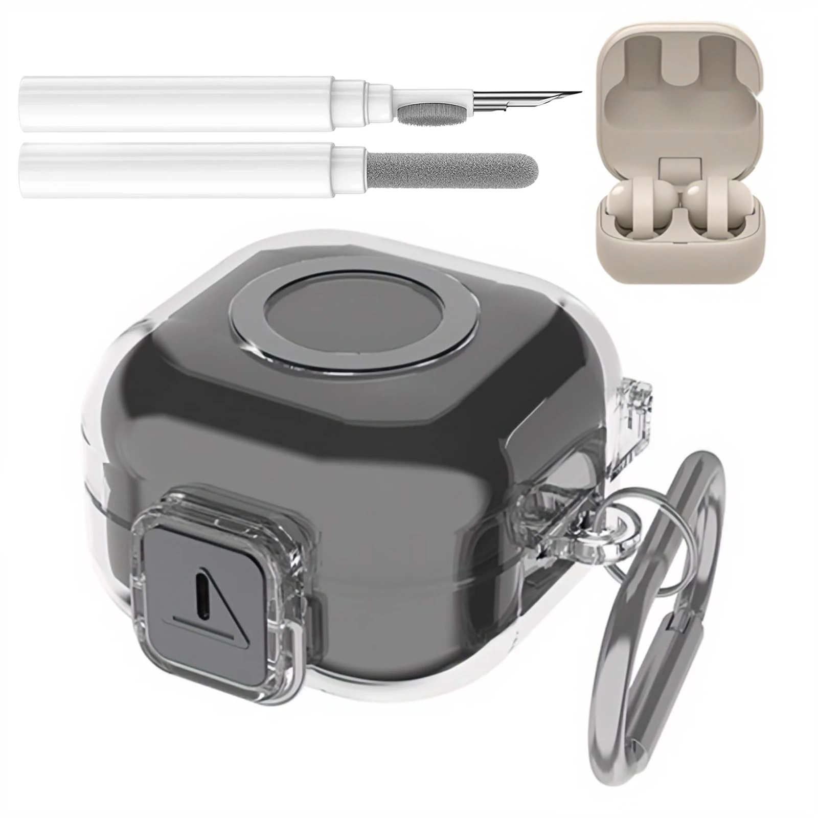 Case for Sony LinkBuds Clip WF-LC900, Hard PC Full-Body Protective Cover Shockproof with Carabiner and Cleaner Kit