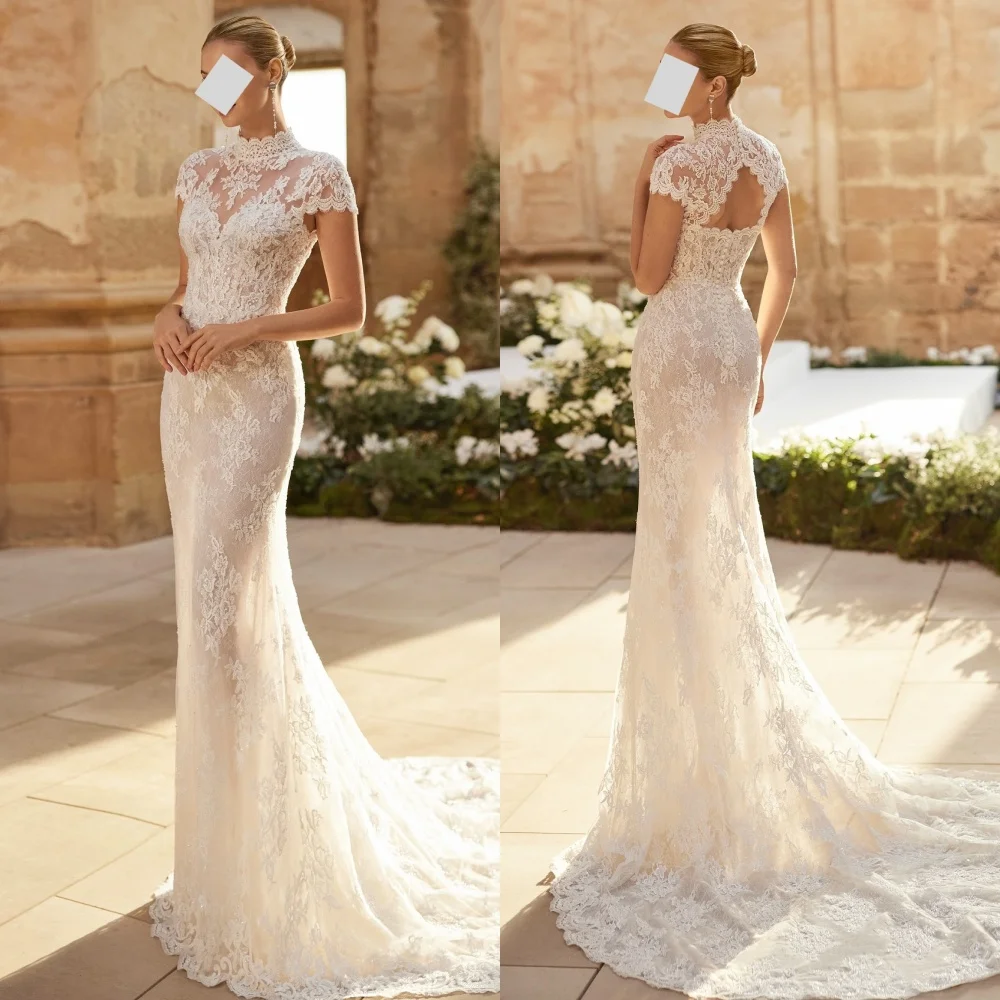 

Customized Pleat Lace High Collar Temperament Mermaid Floor-length Bespoke Occasion Woman Elegant Party Wedding Charming