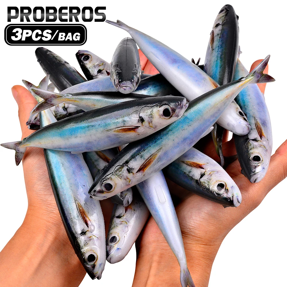 PROBEROS 3PCS/Bag Realistic Mackerel Artificial Soft Fish Bait Dragging Swinging Swimming Bait Tuna Salmon Seawater Fish Lures