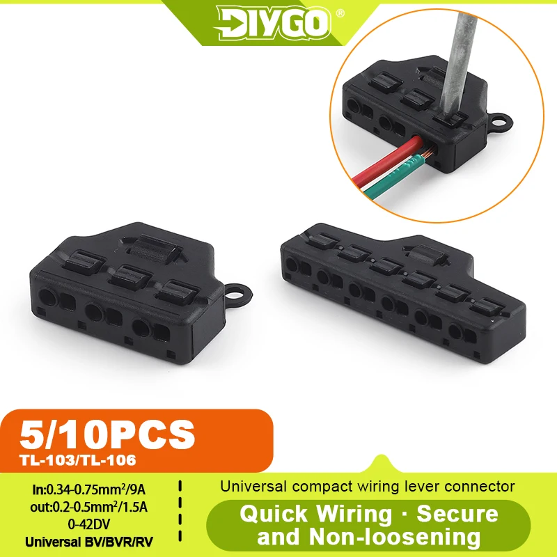 DIY GO 5/10PCS Quick Press-type Wire Splitter 3/6 Port Distribution Low Voltage Led Miniature Lighting System DC Lamp Connector