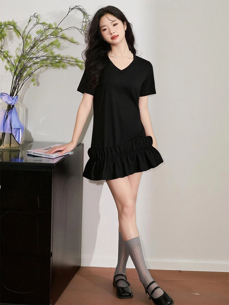 

REFOUND TEN Летнее длинное платье GoGoBuyer с завязками на подоле, свободная футболка с v-образным вырезом, однотонная повседневная одежда