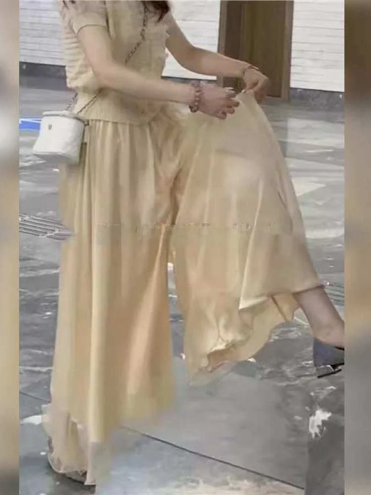 

plus Size Color Loose Wide Leg Pants Women Summer Thin High Waist Fashionable Draped Chiffon Midi Skirt Pants