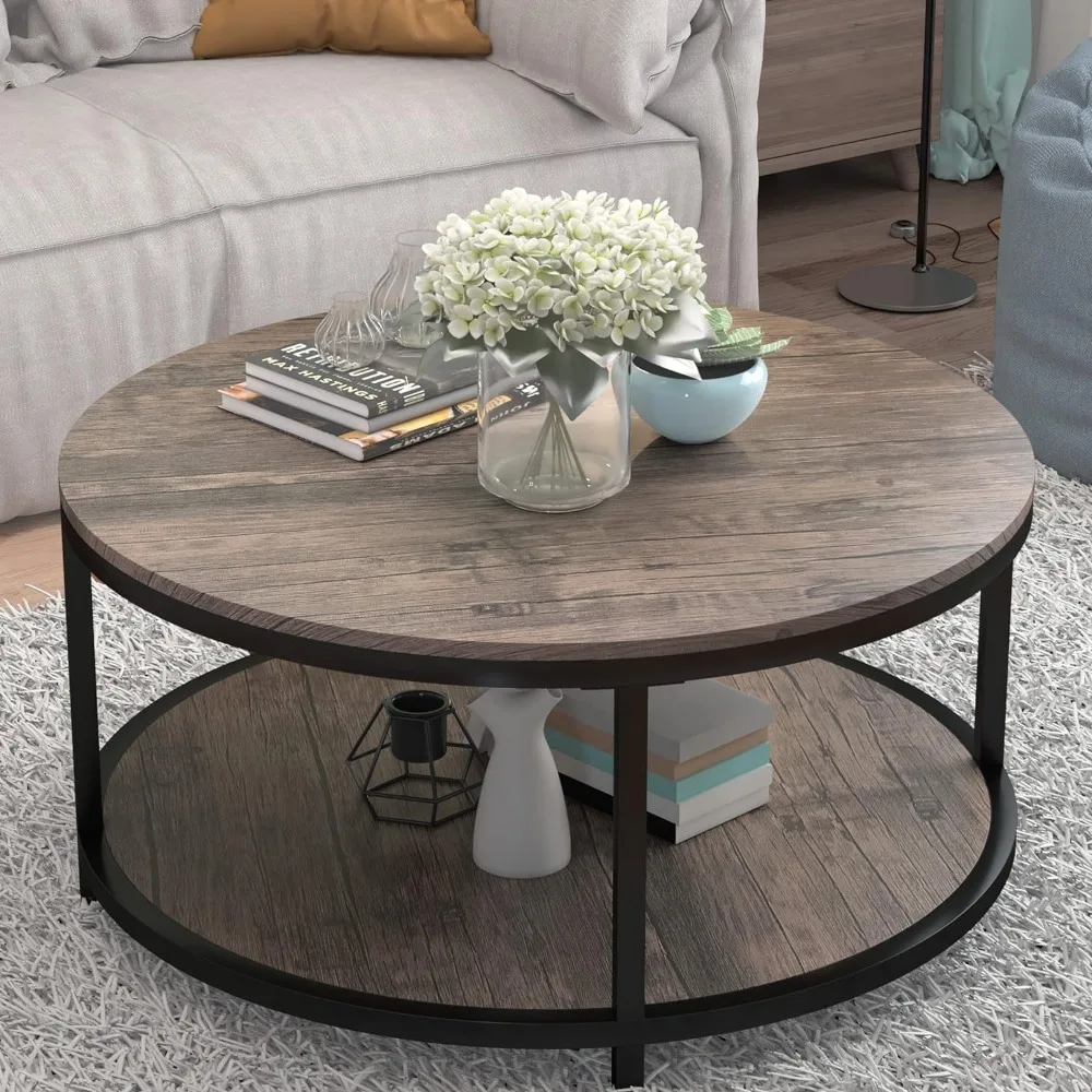 

Coffee Tables, 36" for Living Room, 2-Tier Rustic Wood Desktop with Storage Shelf Modern Design Accent, Coffee Tables